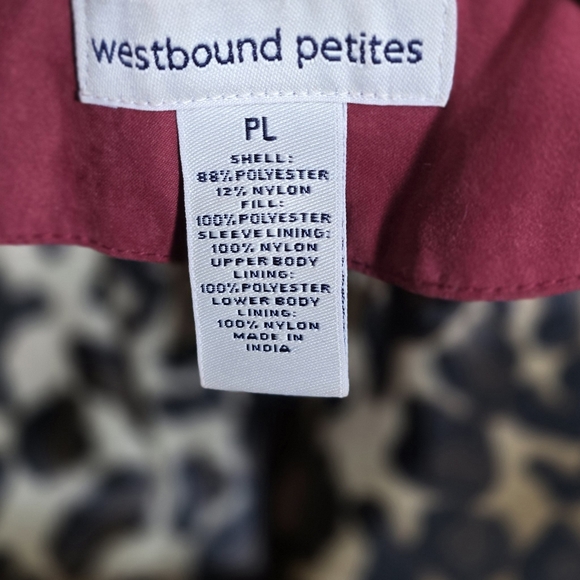 Westbound PL Puffy Jacket In Deep Red with Brass Details Cheetah Lining - Picture 5 of 8